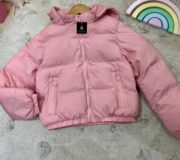 Jaqueta Infantil Puffer Rosa com Capuz